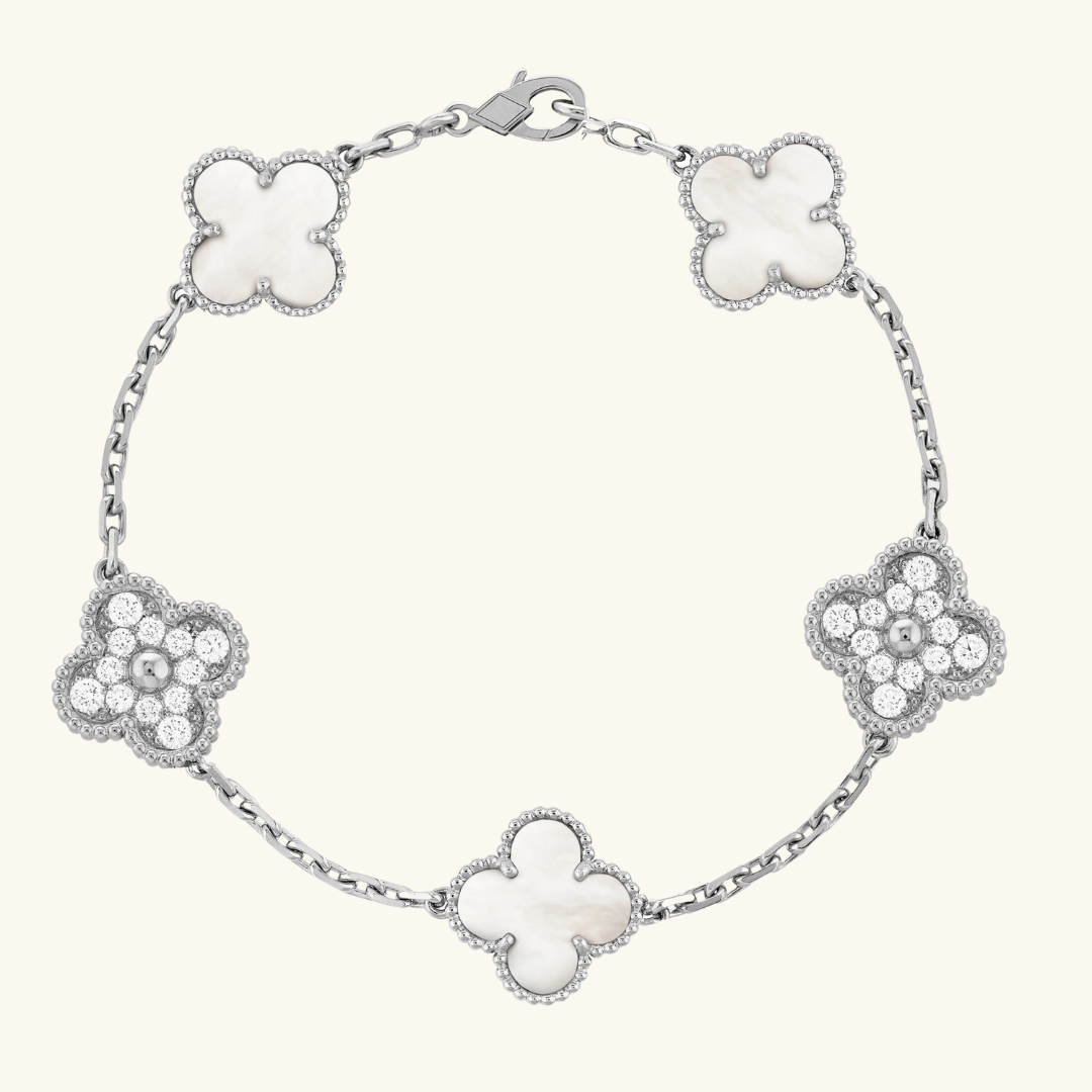 CLOVER Opulent Silver & White Bracelet | Tiva Jewelry