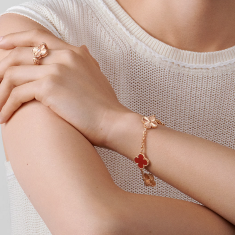 CLOVER | Refined Red Rose Gold Guilloché Bracelet | Tiva Jewelry