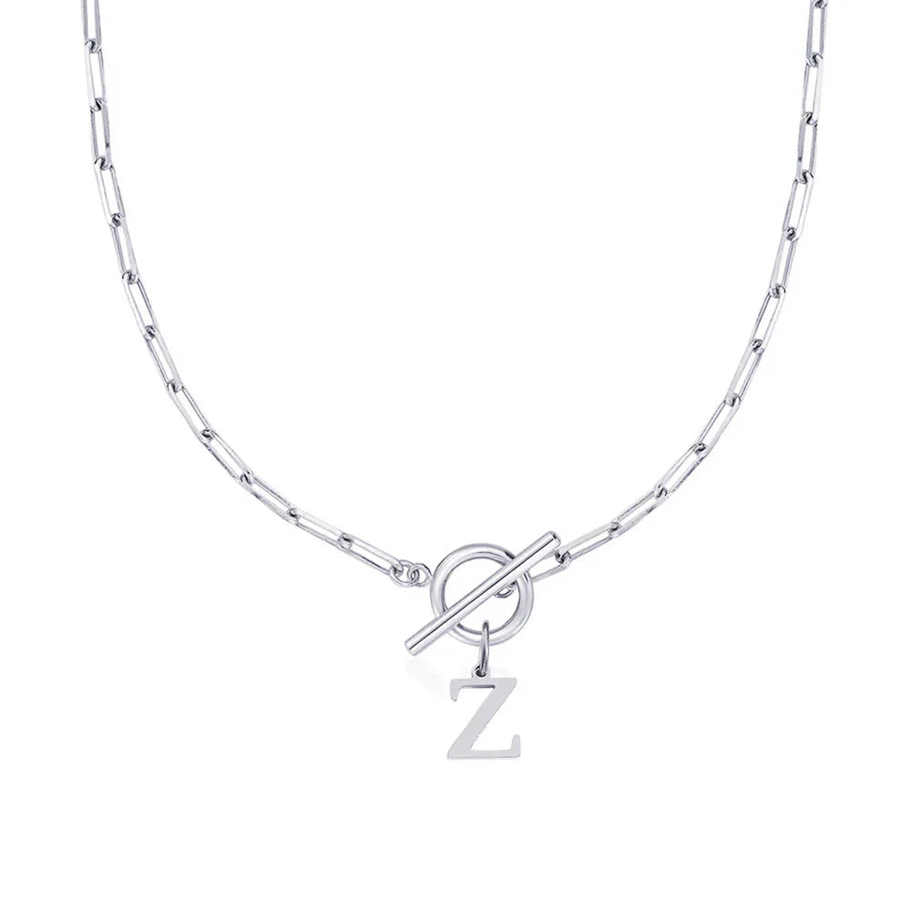 Paperclip Letter Initial Circle Lock Clasp Necklace | Tiva Jewelry