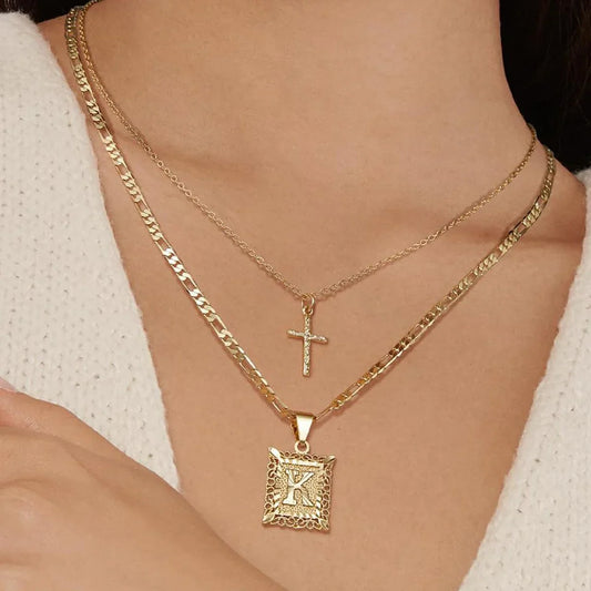 2pc 14k Initial & Cross Necklace Collection | Tiva Jewelry