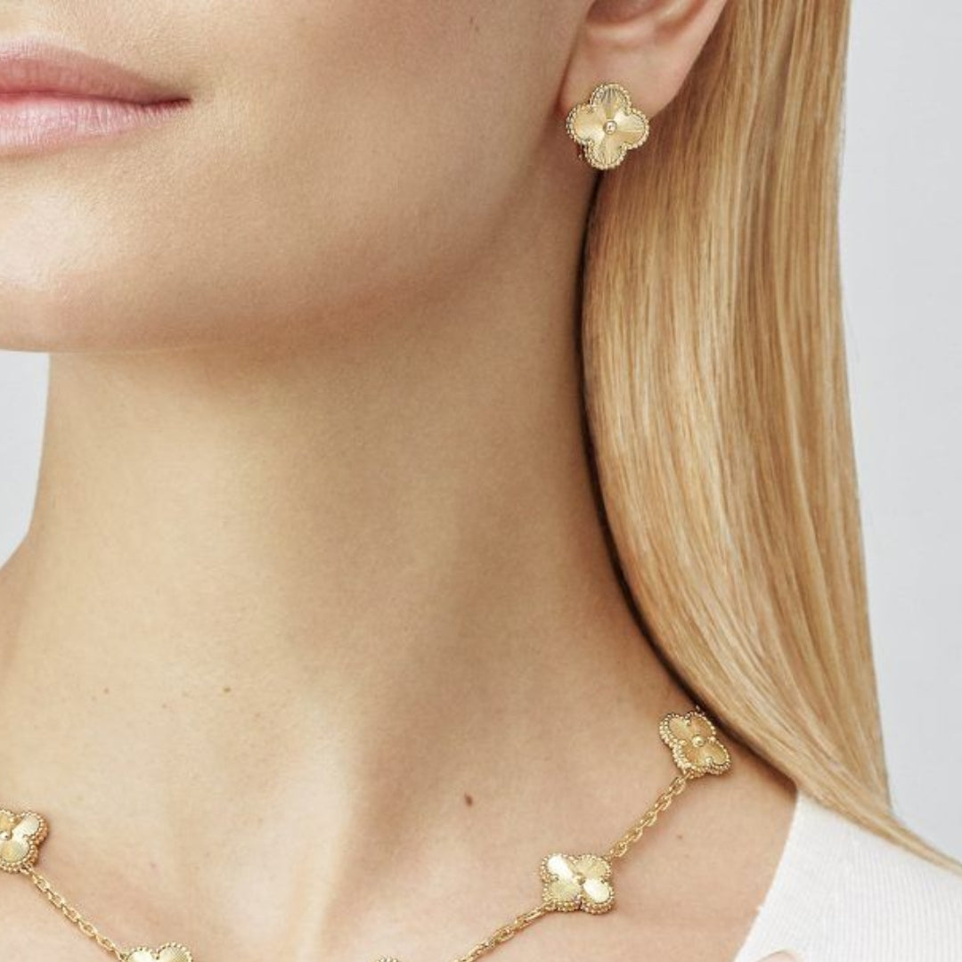 CLOVER Gold Earrings - Graceful Clover Design | Tiva Jewelry