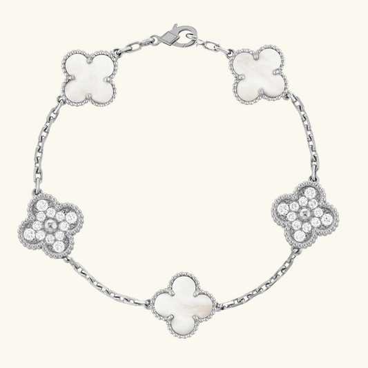 CLOVER Opulent Silver & White Bracelet | Tiva Jewelry