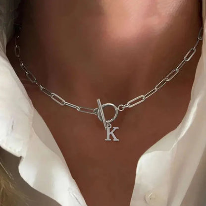 Paperclip Letter Initial Circle Lock Clasp Necklace | Tiva Jewelry