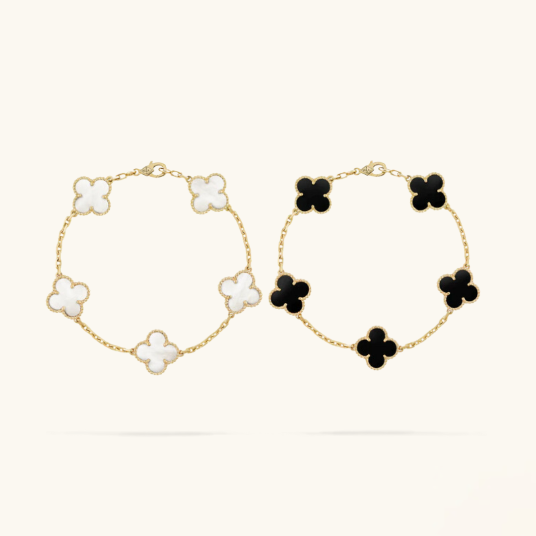2-Piece Clover Bracelet Collection - Black/White | Tiva Jewelry