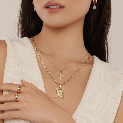 2pc 14k Initial & Cross Necklace Collection | Tiva Jewelry