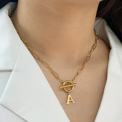 Paperclip Letter Initial Circle Lock Clasp Necklace | Tiva Jewelry