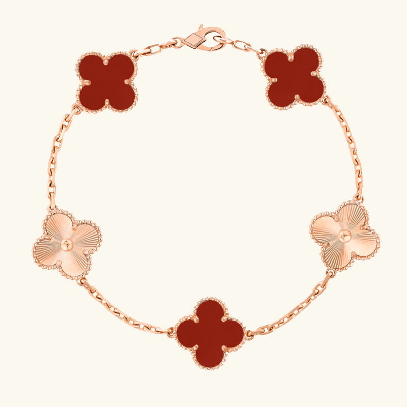 CLOVER | Refined Red Rose Gold Guilloché Bracelet | Tiva Jewelry