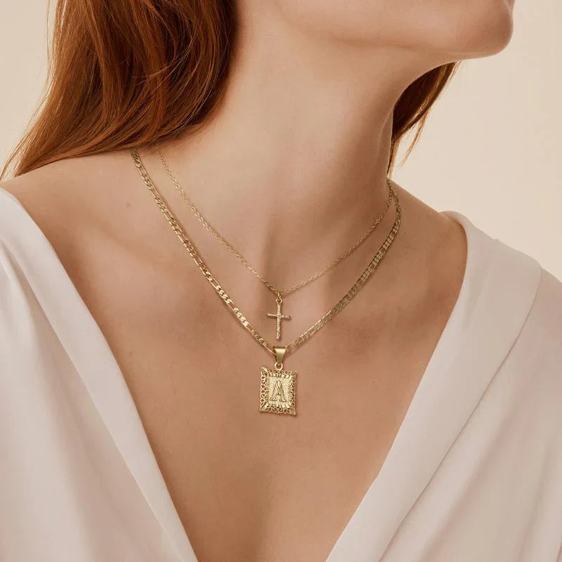 2pc 14k Initial & Cross Necklace Collection | Tiva Jewelry