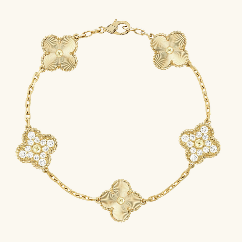 CLOVER | Luxe Golden Guilloché Bracelet | Tiva Jewelry