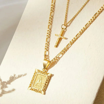 2pc 14k Initial & Cross Necklace Collection | Tiva Jewelry