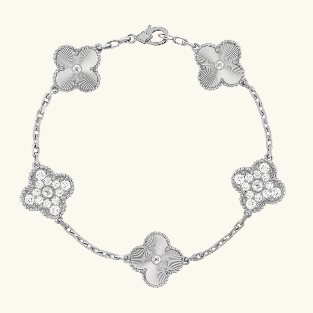 CLOVER | Opulent Silver Guilloché Bracelet | Tiva Jewelry