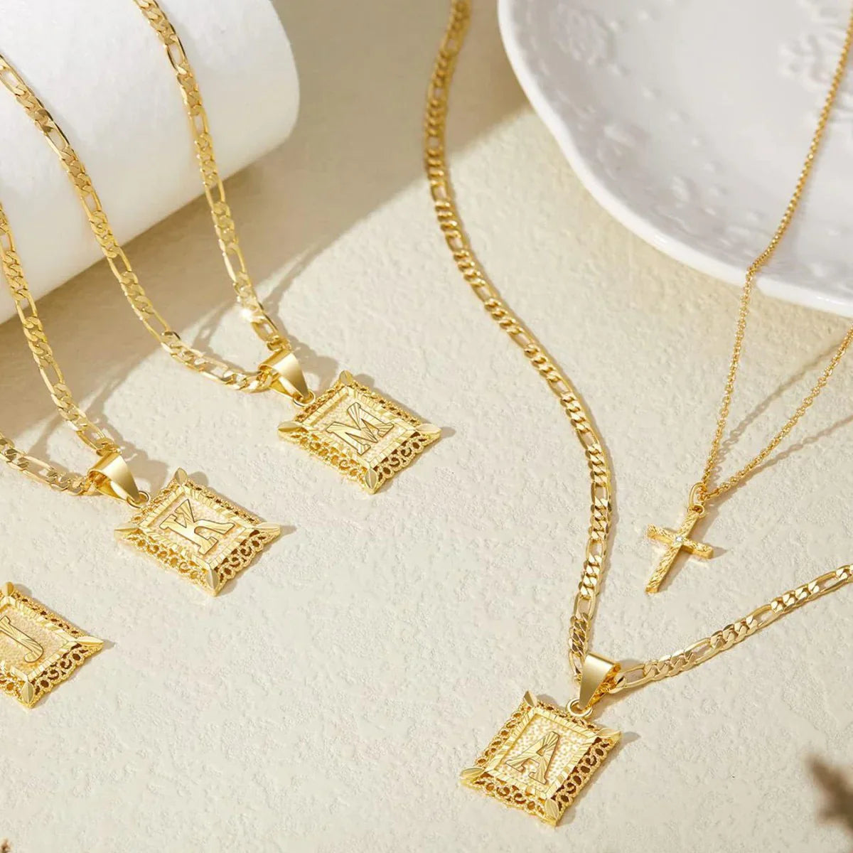 2pc 14k Initial & Cross Necklace Collection | Tiva Jewelry