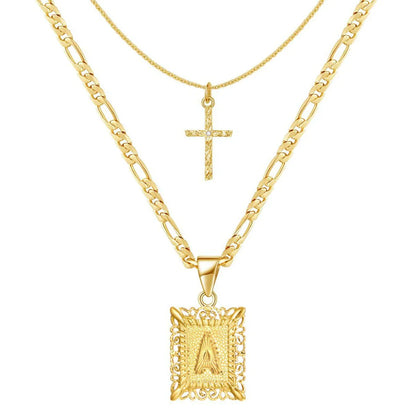 2pc 14k Initial & Cross Necklace Collection | Tiva Jewelry