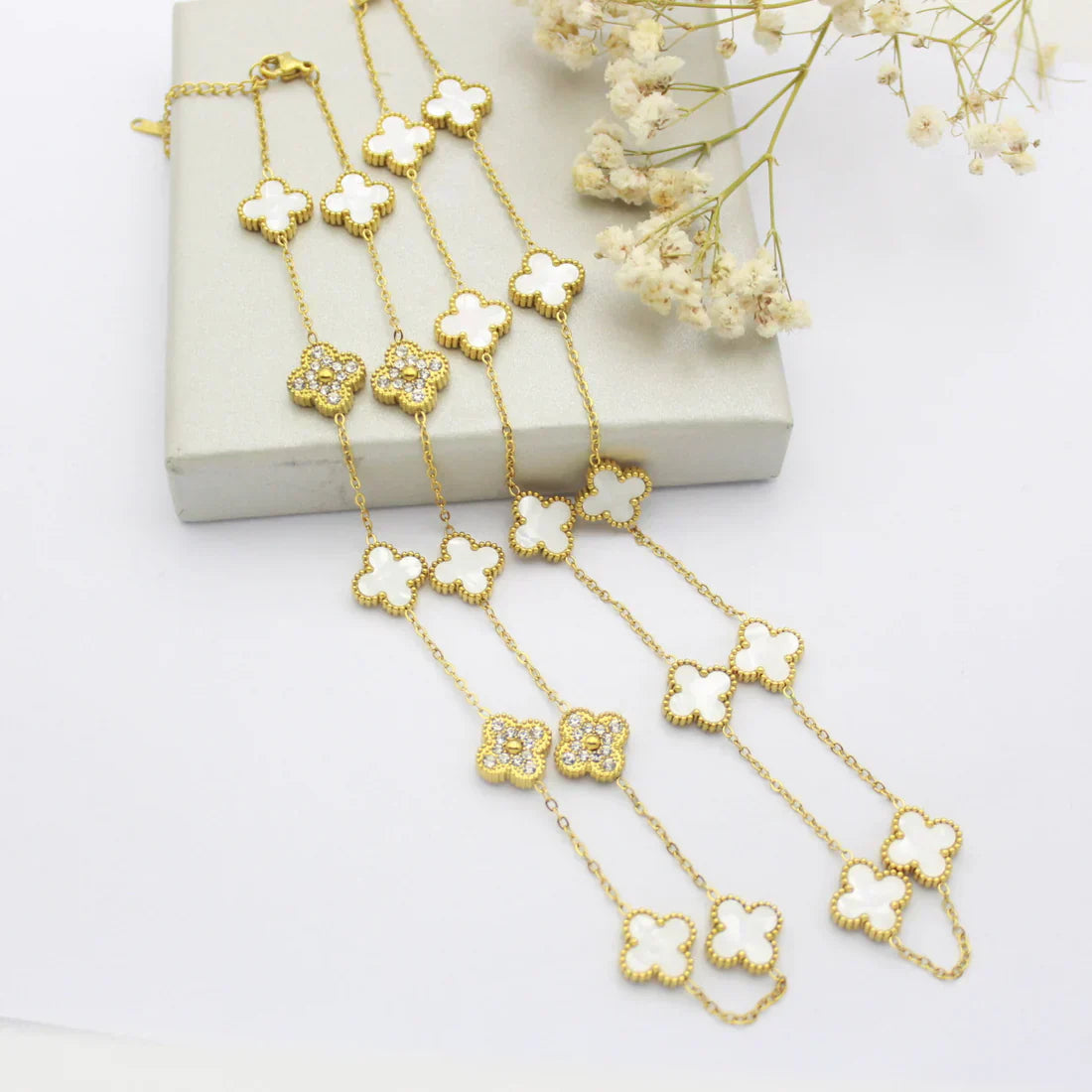 CLOVER | 10-Motif White Necklace - Current & Chic | Tiva Jewelry