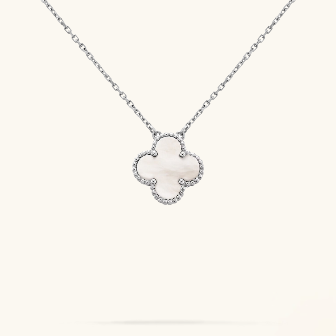 CLOVER White and Silver Necklace | Tiva Jewelry
