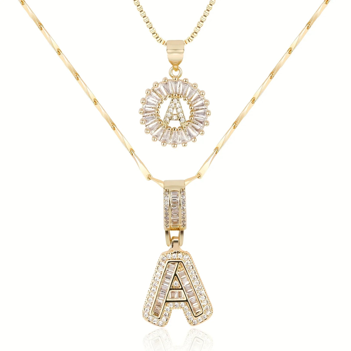 2pc 14k Diamond Letter Initial Necklaces | Tiva Jewelry