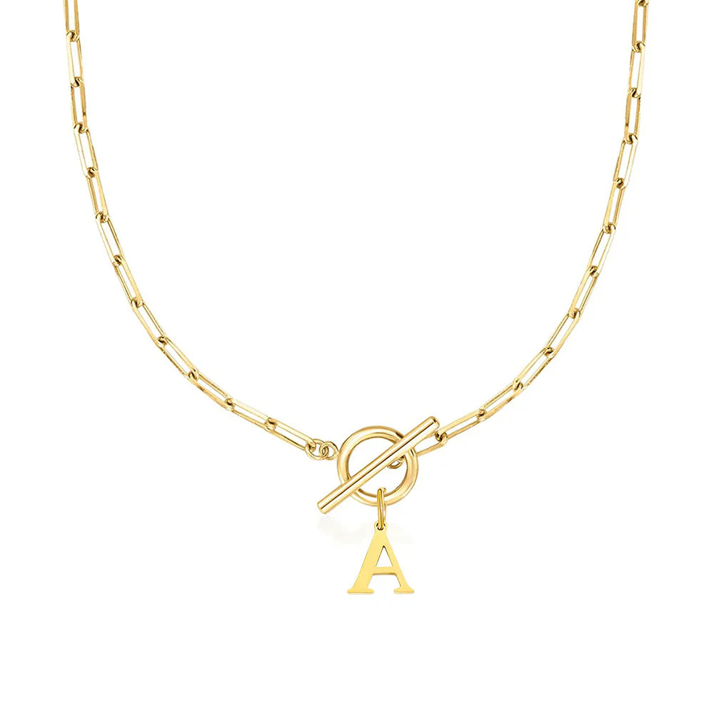 Paperclip Letter Initial Circle Lock Clasp Necklace | Tiva Jewelry