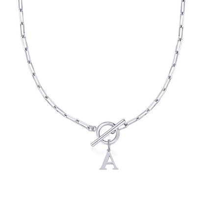Paperclip Letter Initial Circle Lock Clasp Necklace | Tiva Jewelry