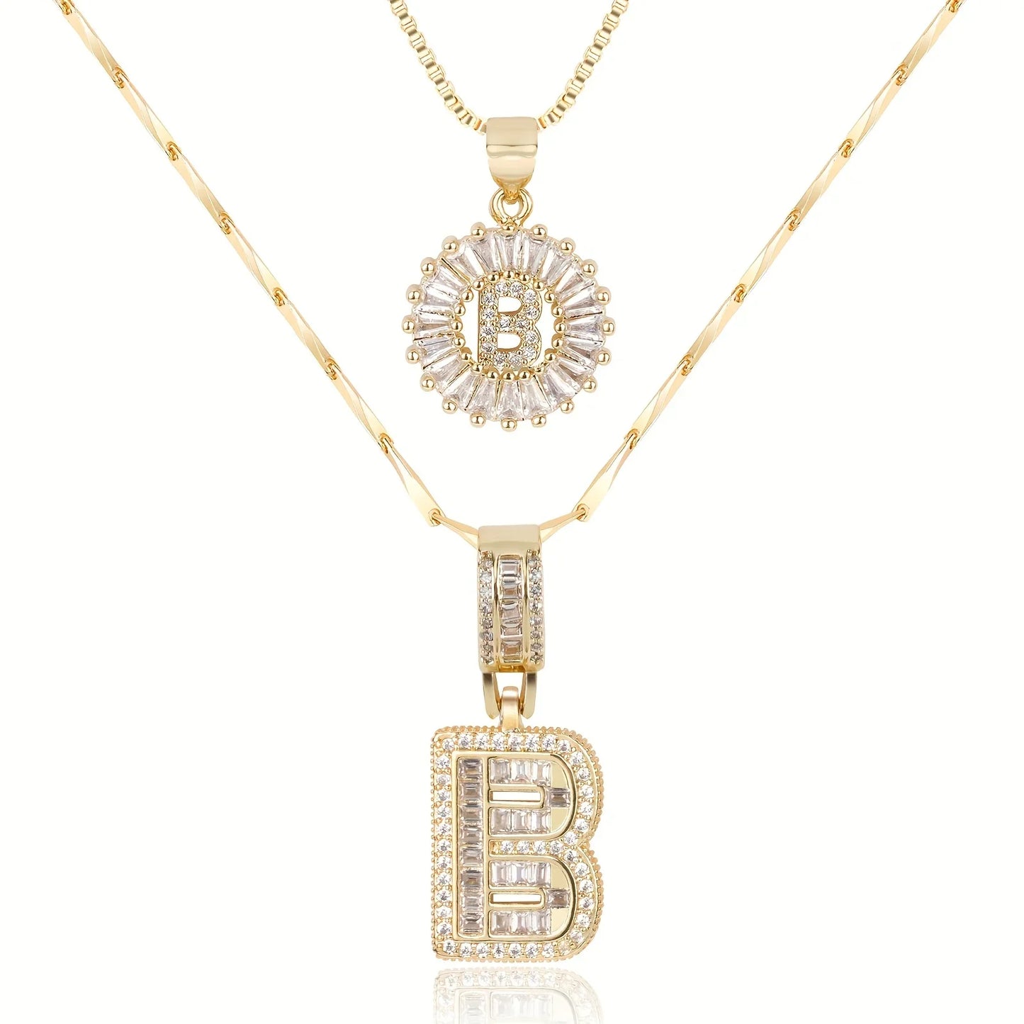 2pc 14k Diamond Letter Initial Necklaces | Tiva Jewelry