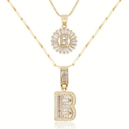 2pc 14k Diamond Letter Initial Necklaces | Tiva Jewelry
