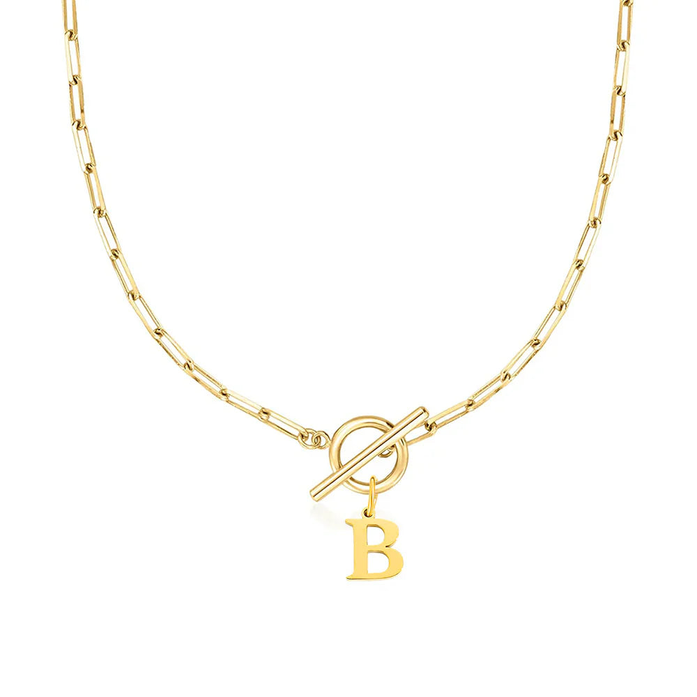 Paperclip Letter Initial Circle Lock Clasp Necklace | Tiva Jewelry
