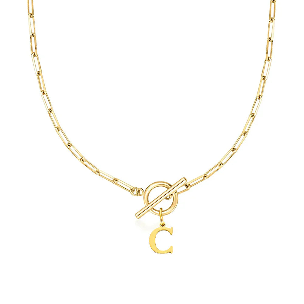 Paperclip Letter Initial Circle Lock Clasp Necklace | Tiva Jewelry