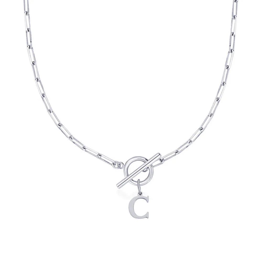 Paperclip Letter Initial Circle Lock Clasp Necklace | Tiva Jewelry