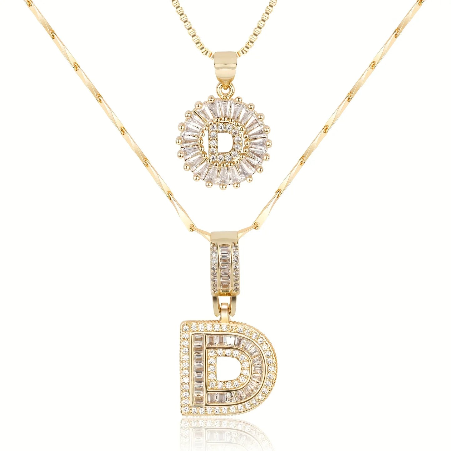 2pc 14k Diamond Letter Initial Necklaces | Tiva Jewelry