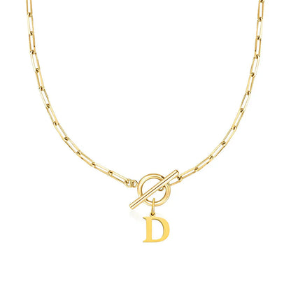 Paperclip Letter Initial Circle Lock Clasp Necklace | Tiva Jewelry