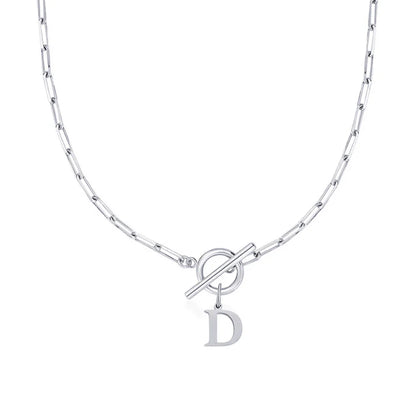 Paperclip Letter Initial Circle Lock Clasp Necklace | Tiva Jewelry