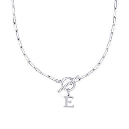 Paperclip Letter Initial Circle Lock Clasp Necklace | Tiva Jewelry