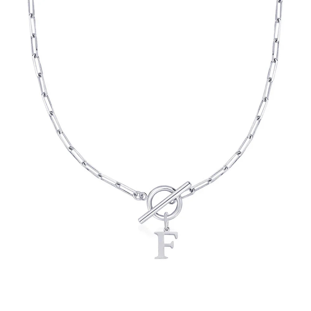 Paperclip Letter Initial Circle Lock Clasp Necklace | Tiva Jewelry