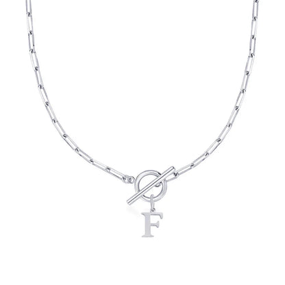 Paperclip Letter Initial Circle Lock Clasp Necklace | Tiva Jewelry