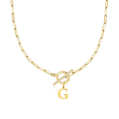 Paperclip Letter Initial Circle Lock Clasp Necklace | Tiva Jewelry