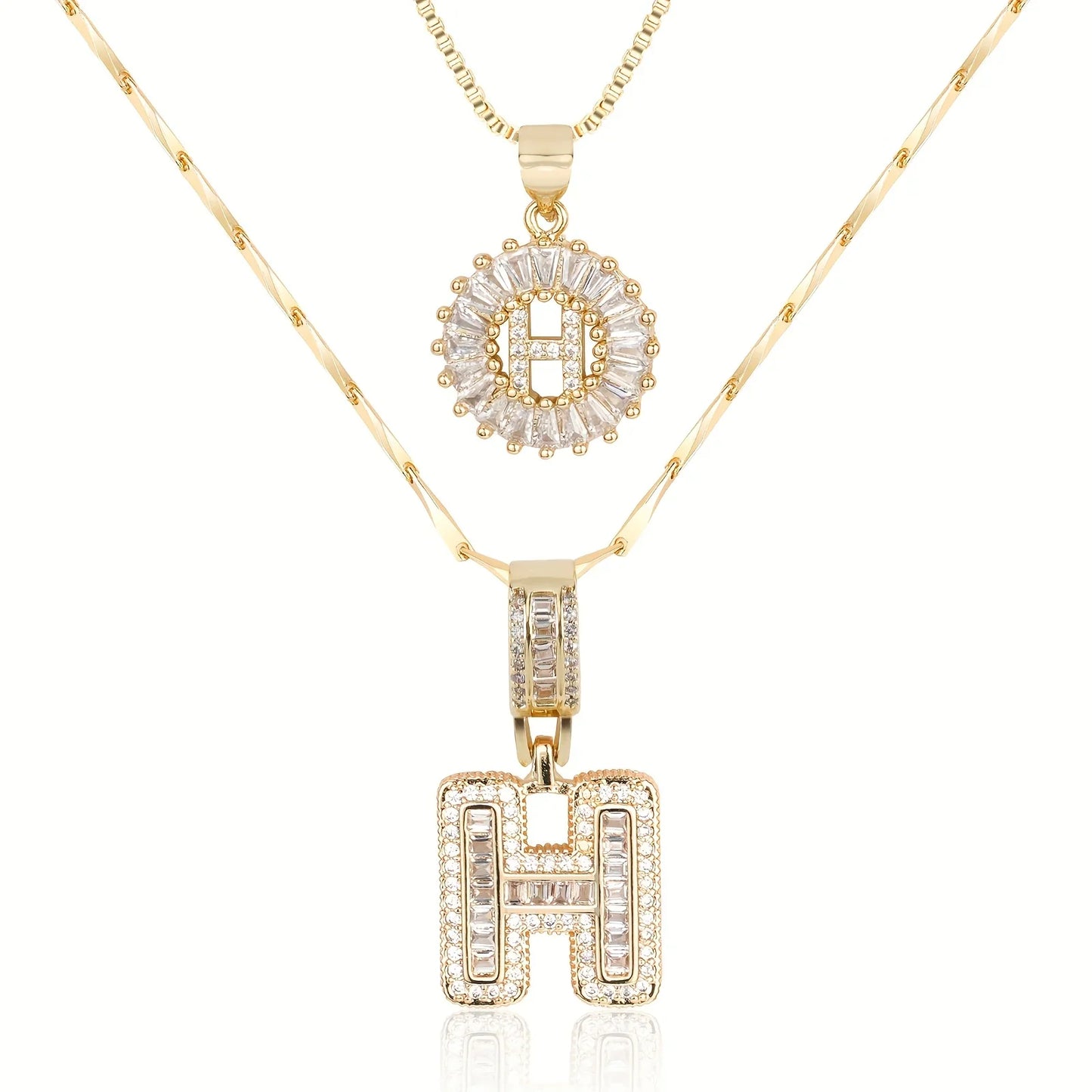 2pc 14k Diamond Letter Initial Necklaces | Tiva Jewelry