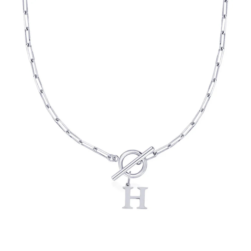 Paperclip Letter Initial Circle Lock Clasp Necklace | Tiva Jewelry