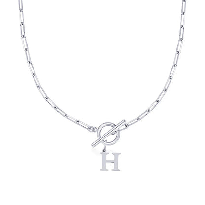 Paperclip Letter Initial Circle Lock Clasp Necklace | Tiva Jewelry