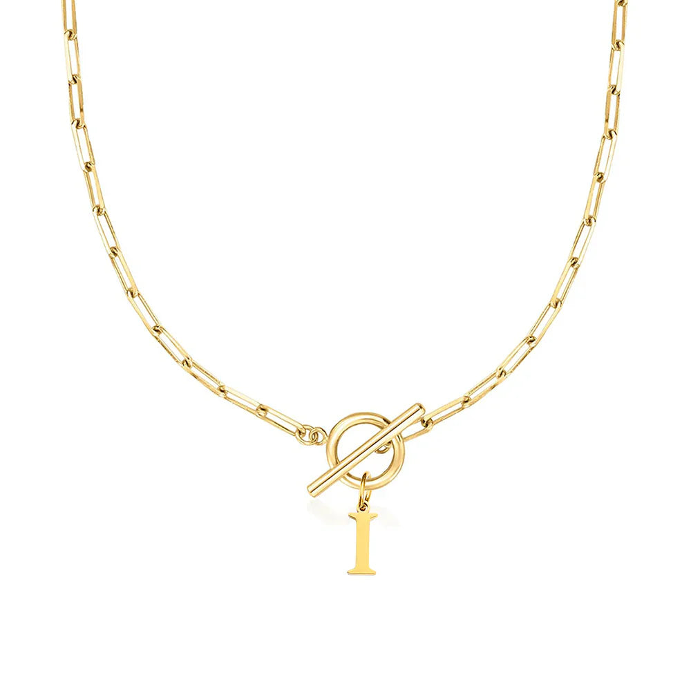 Paperclip Letter Initial Circle Lock Clasp Necklace | Tiva Jewelry