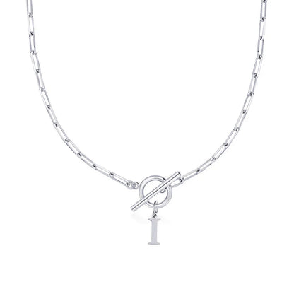 Paperclip Letter Initial Circle Lock Clasp Necklace | Tiva Jewelry