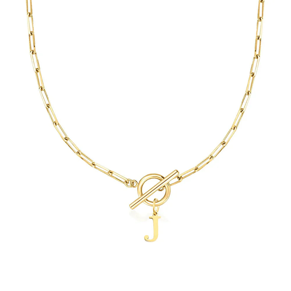 Paperclip Letter Initial Circle Lock Clasp Necklace | Tiva Jewelry