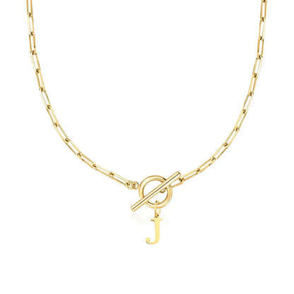 Paperclip Letter Initial Circle Lock Clasp Necklace | Tiva Jewelry