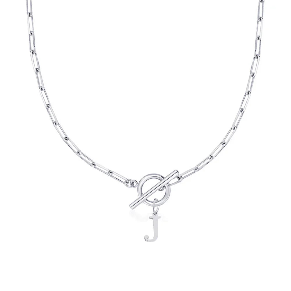 Paperclip Letter Initial Circle Lock Clasp Necklace | Tiva Jewelry