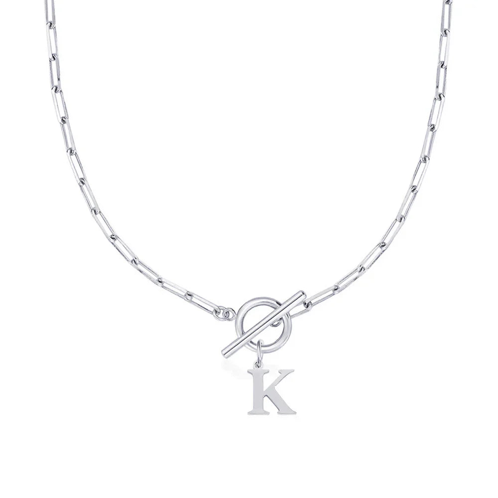 Paperclip Letter Initial Circle Lock Clasp Necklace | Tiva Jewelry