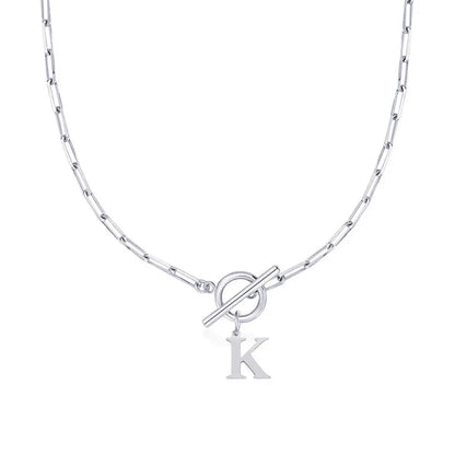 Paperclip Letter Initial Circle Lock Clasp Necklace | Tiva Jewelry