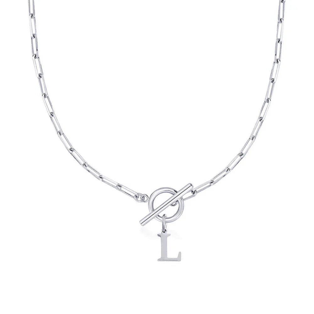 Paperclip Letter Initial Circle Lock Clasp Necklace | Tiva Jewelry