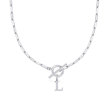 Paperclip Letter Initial Circle Lock Clasp Necklace | Tiva Jewelry