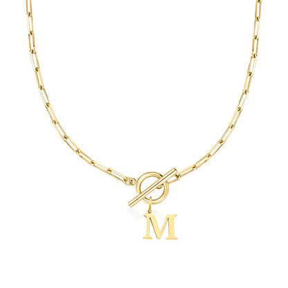 Paperclip Letter Initial Circle Lock Clasp Necklace | Tiva Jewelry