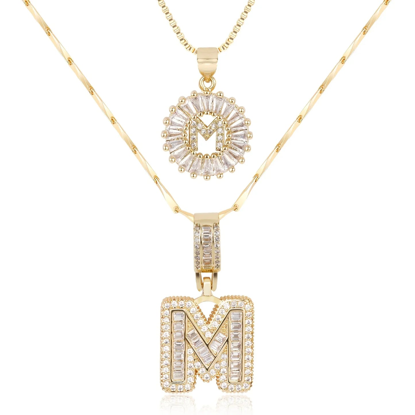 2pc 14k Diamond Letter Initial Necklaces | Tiva Jewelry
