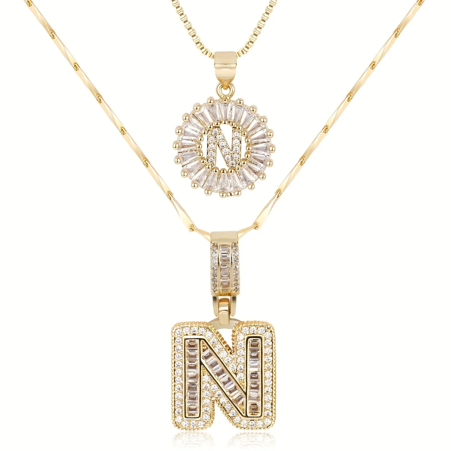 2pc 14k Diamond Letter Initial Necklaces | Tiva Jewelry