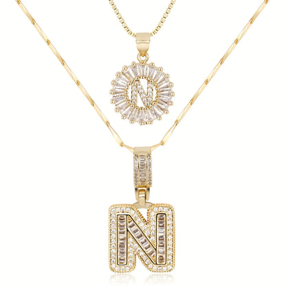 2pc 14k Diamond Letter Initial Necklaces | Tiva Jewelry